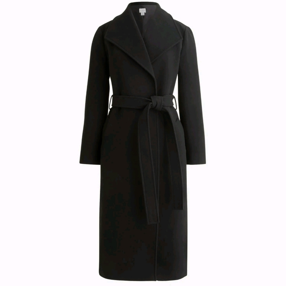 NWT J. Crew Size 22 Belted Wool-Blend Coat In Black $328 CD824